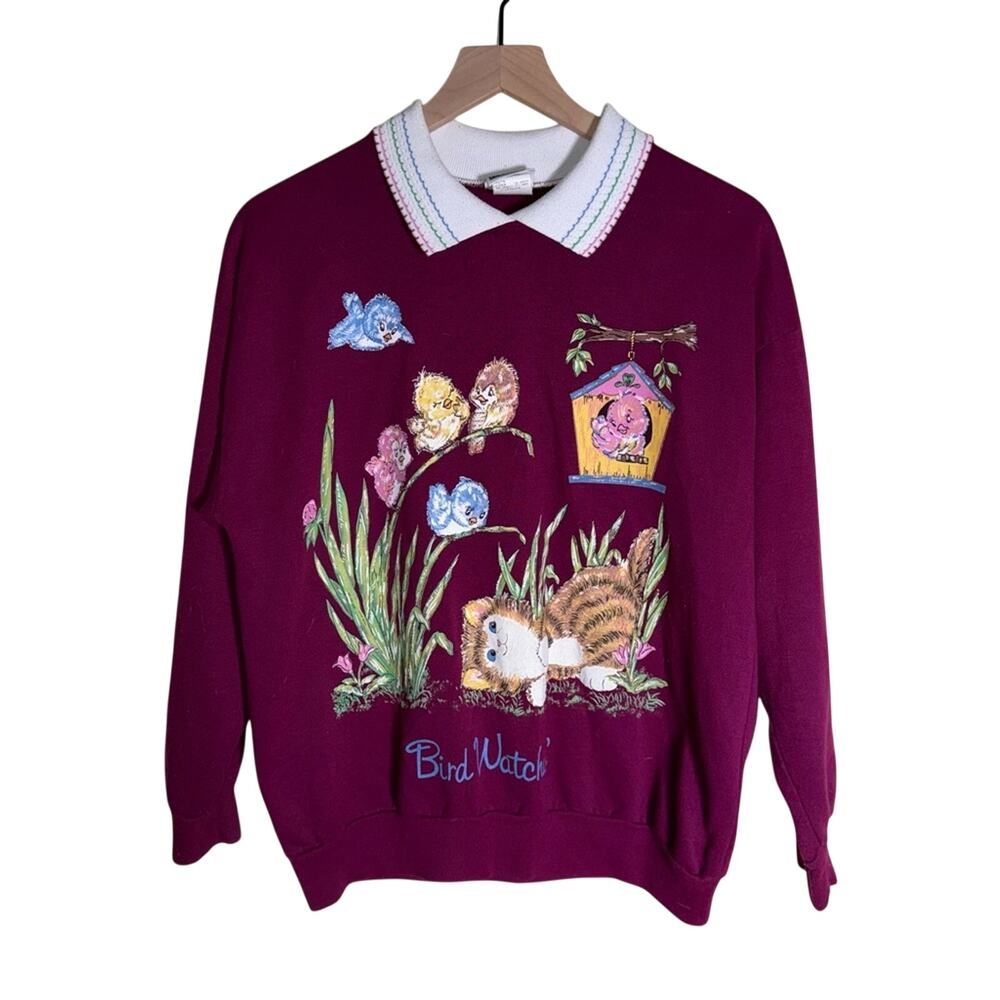 VINTAGE BASIC EDITIONS embroidered Bird Watchin grandma cottagecore sweatshirt M